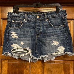 Size 10 American Eagle Destroyed Tomgirl Midi Button Fly Jean Shorts (ABBA)